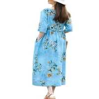 Jusddie Women Ljeto Plaže Sundress cvjetni print retro dugih haljina posada vrata maxi haljine pola