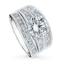 Sterling Srebrni pasijan za prstenje za vjenčanje 2. Carat okrugli kubični cirkonijski CZ prsten set za žene, rodijumske veličine 8