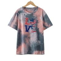 Ženski vrhovi 4. jula Tie-Dye ljubav Američka zastava Crewneck kratkih rukava Summer Casual majica