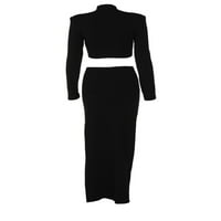 Dmagnates ženska suknja, čvrste boje visoki vrat s dugih rukava gornji dio struka Split Bodycon gležanj dugih suknji
