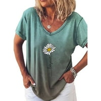 GDFUN Ženski gradijent Print Modni kratki rukav V-izrez Mala Chrysanthemum majica Thirts Majice za žene