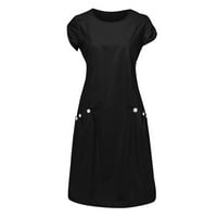 Clearsance Ljetne haljine za žene s kratkim rukavima Solidna modna mini okrugla Dress Dress Crna L