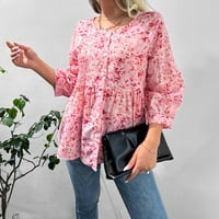 Scyoekwg ženske majice s dugim rukavima Jesen modni lagani bluze Duksevi vrhovi Pulover Grafički teže Ležerni Comfy uzorak Ispis okrugli izrez Tunic Tops Pink XL