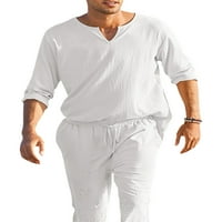 Muški pamučni posteljina set Henley majica s dugim rukavima i casual na plaži Hlače ljetne joge odijelo