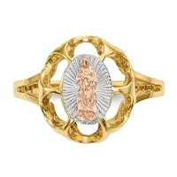 14K dvotonski zlatni w bijeli rodijum poliralo je prsten Gospe od Guadalupea