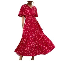 Haljine za žene kratki rukav Dužina koljena Ležerna tiskana Ljetna haljina za ljetnu haljinu crvene