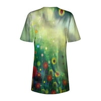 Huachen ženska moda casual plus veličina Scenic Cvijeće Ispis majica s okruglim vratom, zelene s