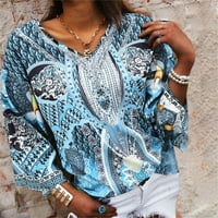 Ženska moda plus veličina zaštita V-izrez paun tisak dugih rukava majica s majicama s istegnutom majicom