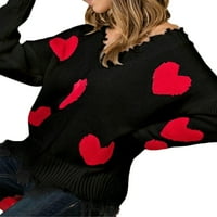 Klintni džemper za ispis srca za žene V izrez dugih rukava pulover duks casual colorblock top pletena