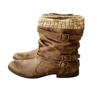 Ferndule Womens Mid Calf Boots Buckle Fau Kožne tople obložene zimske čizme Cipele
