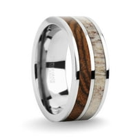 Egzotični Bocote Woodler Antler Inlay Srebrni Titanijum vjenčani prsten ,, Veličina 11.5
