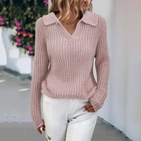 Wotryit ženski džemper od pune boje tanki fit v izrez dugih rukava pleteni džemper ženski zbori