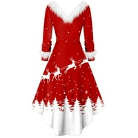 SimplSygeni božićne žene Vintage haljine casual dugih rukava swing haljina Klasična zabavna haljina za čišćenje žena tiskana krhka V-izrez