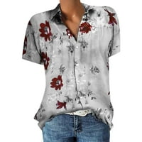 Plus veličine TOP CLEARANCE Ljetne košulje za žene, ženski kratki rukav na vratu sa tipkama za cvijeće
