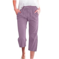 Aloohaidyvio Ženske hlače za čišćenje moda Žene Ležerne prilike pune boje elastične hlače Ravne široke noge pantalone sa džepom Rollbacs Purple