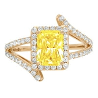 2.1ct smaragdni rez žuta simulirana dijamant 14k žuti zlatni angažman halo zvona veličine 10