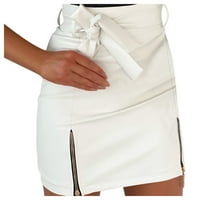 Charella Fashion Women Mini Solid suknja Zip Dame Slim Kratke suknje Mini kožne suknje Bijelo, L