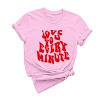 Olyvenn ponude Love Heart Print Fashion Dame Bluza Valentines Dan Crew Pokloni Labavi povremeni grafički čorbe za žene za žene kratki rukav, ružičasta 12