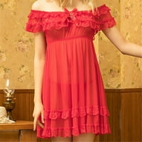 Ženska kratka rukava čipka satena Vintage Nightrdress Pajamas noćna odjeća za spavanje crvene xl
