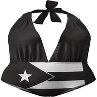 Crna Portoriko zastava smiješnih žena Halter V izrez Jedno kupaće kostim