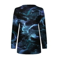 Bluze s majicom Čišćenje prodaje Ženska modna tiskana labava majica Dugi rukavi Bluza Okrugli vrat Ležerne prilike Tamno plava