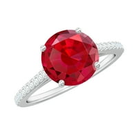 Jednostavno stvoren ruby ​​solitaire prsten sa moissitnim bočnim kamenjem, 14k bijelo zlato, US 4.00