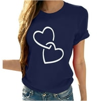 Žene kratkog rukava za tiskanje srca T-majice casual crewneck vrhovi bluza tamno plavi xl