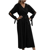 haljine apsujske haljine za žene casual v-izrez pune boje dugih rukava seksi duge haljine crne veličine m