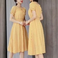 Ženske ljetne haljine korejski stil visoki struk kratki rukav haljina na od ramera na čvrstoj boji M-3XL
