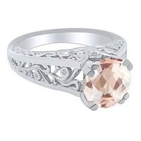 2. Kućište okrugli oblik simulirani morgatitni i prirodni dijamantni prsten 14K čvrsto bijelog zlata zvona veličine 5
