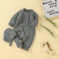 Dječak djevojka čvrsti pleteni džemper za bebe dugih rukava pletena odjeća zimski kombinezon za rubper pamučni šešir veličine 68