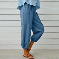 Azrijski modni ženski ljetni casual labavi pamučni i posteljina džepa Solid pantalone hlače samo danas