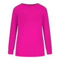 BDFZL Ženske vrhove čišćenje Žene Duge rukave Ležerne majice Boja okrugla vrata Duks pulover Loose Tunic Tops Hot Pink XL