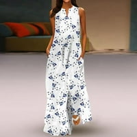 Zunfeo Ljetne haljine za žene - ljetni modni ispisani drešeni haljina bez rukava bez rukava plava 12