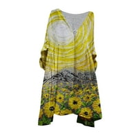 Feesfes ženske haljine cvjetni print v izrez opruga haljina labava casual haljina s dugim rukavima za