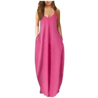 Žene bez rukava A-line dužina gležnja modni okrugli izrez Čvrsta ljetna haljina ružičasta S