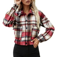Ženske tipke s dugim rukavima prednje planene jakne obične fit casual plaćene majice Yutnsbel