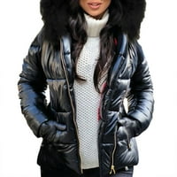 Entyinea ženska jakna naduvana jakna sa kapuljačom srednje dužine sa pakičnim torbama Black XXL