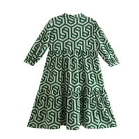 Wassery Women Boho košulja Dugi rukava Geometrijska tiska A-line haljina Swing Flowy Pleased sundress