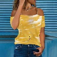 kakina s slatkim ljetnim ženskim vrhovima labavih majica s rukavima s ramena plus veličine vrhova žute, m