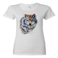 Wolf ulje slikanje životinja ljubavnika Ženska grafička majica, crna, x-velika