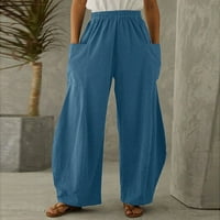 Tajice sa džepovima za žene casual pantalone za žene velike casual široke pamučne noge posteljine pantalone