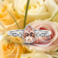 Dazzling Boho & Hippiepie 1. Carat Pear Cut Morgatite i dijamantski moissanite zaručni prsten klasični vjenčani prsten u srebru s 18k bijelim pozlaćenjem, poklon za rođendan, Obećaj
