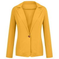 Žene Čvrsti otvoreni prednji džepovi Cardigan Formalno odijelo s dugim rukavima Žuto l