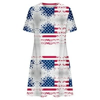 QOLATI 4. jula Ljetne haljine Crewneck Loose Fit Thirt Haljina Američka zastava Ispisuje Pleased Flowy