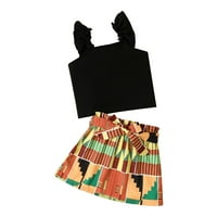 Booker Novi crni bez rukava, gornji geometrijski tisak Kratka suknja Dvije modne djevojke Postavljene pamučne mješavine veličine 110