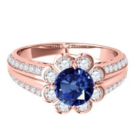 Aonejewelry 1. ct. Halo Sapphire i dijamantni zaručnički prsten u 14K solidne ruže