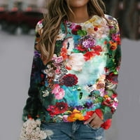 Cleance ženski vrhovi modni casual cvjetni print okrugli vrat dugih rukava majica top bluza pulover