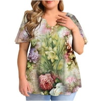 Mchoice ženske plus veličine tunike modni casual cvjetni print Henley majica labavi fit ruffle s kratkim rukavima s kratkim rukavima bluza V-izrez, XL-5XL