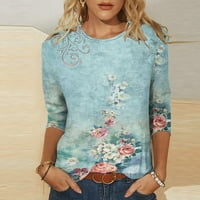 Moocorvic majice s dugim rukavima za žensku modnu tiskanu majicu Srednja rukava Bluza Okrugli vrat Ležerne
